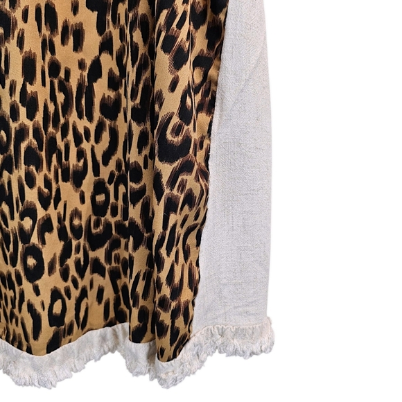 Umgee Womens Boho Linen Cotton Fringe Leopard Print Top 2X Oatmeal Neutral Chic - Picture 10 of 12